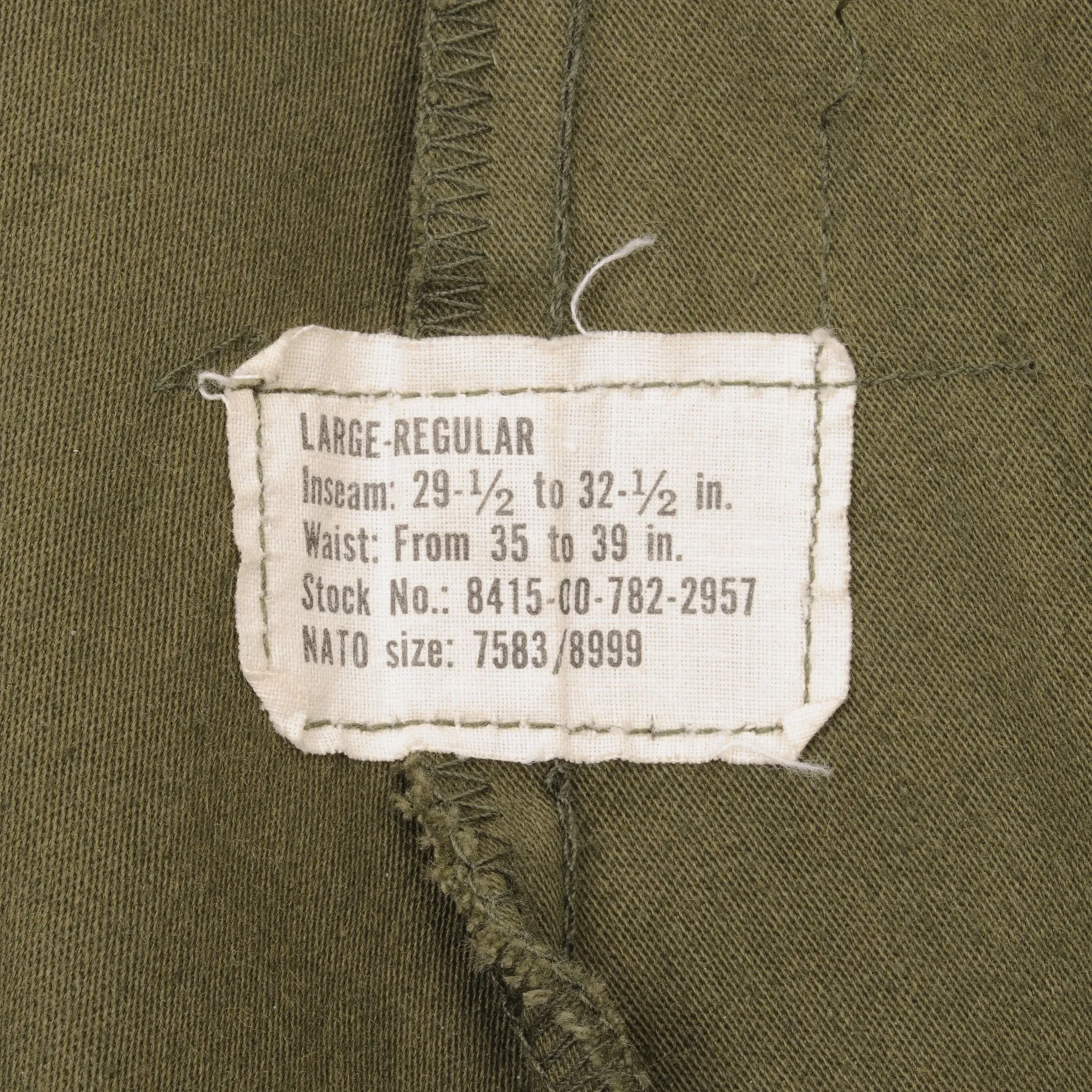 VINTAGE US ARMY FIELD TROUSERS PANTS M-1965 M65 1976 SIZE LARGE REGULAR