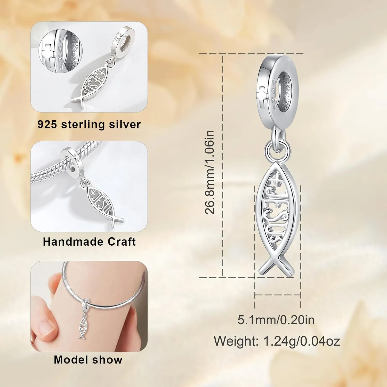 Vito 925 Sterling Silver Cross Charms Bead for Women, Vintage European Religion God Beads for European Bracelets Diy Jewelry Gift