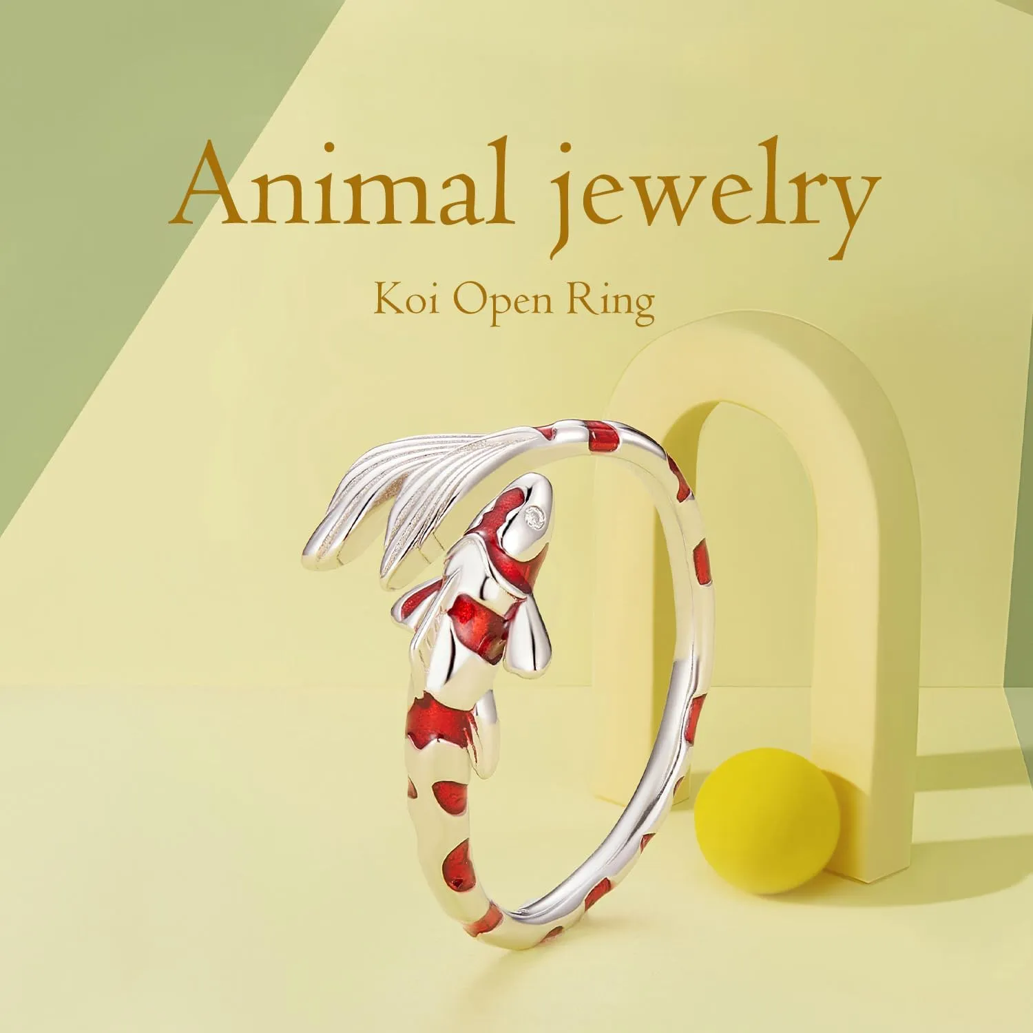 VOROCO Sterling Silver Adjustable Open Ring Trendy Elegant Unique Open Ring Cat paw print Sunflower Koi Fish Ring for Women Jewelry Gift