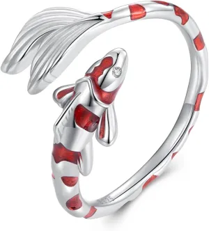 VOROCO Sterling Silver Adjustable Open Ring Trendy Elegant Unique Open Ring Cat paw print Sunflower Koi Fish Ring for Women Jewelry Gift