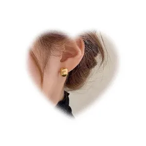 W WEILIRIAN Chunky Stud Half Hoop Earrings Dome Hoop Earrings Thick C Shaped Hoop Earrings Chunky Open Hoop Stud Earrings Gold Trendy Jewelry for Women and Girls Gifts (Gold)