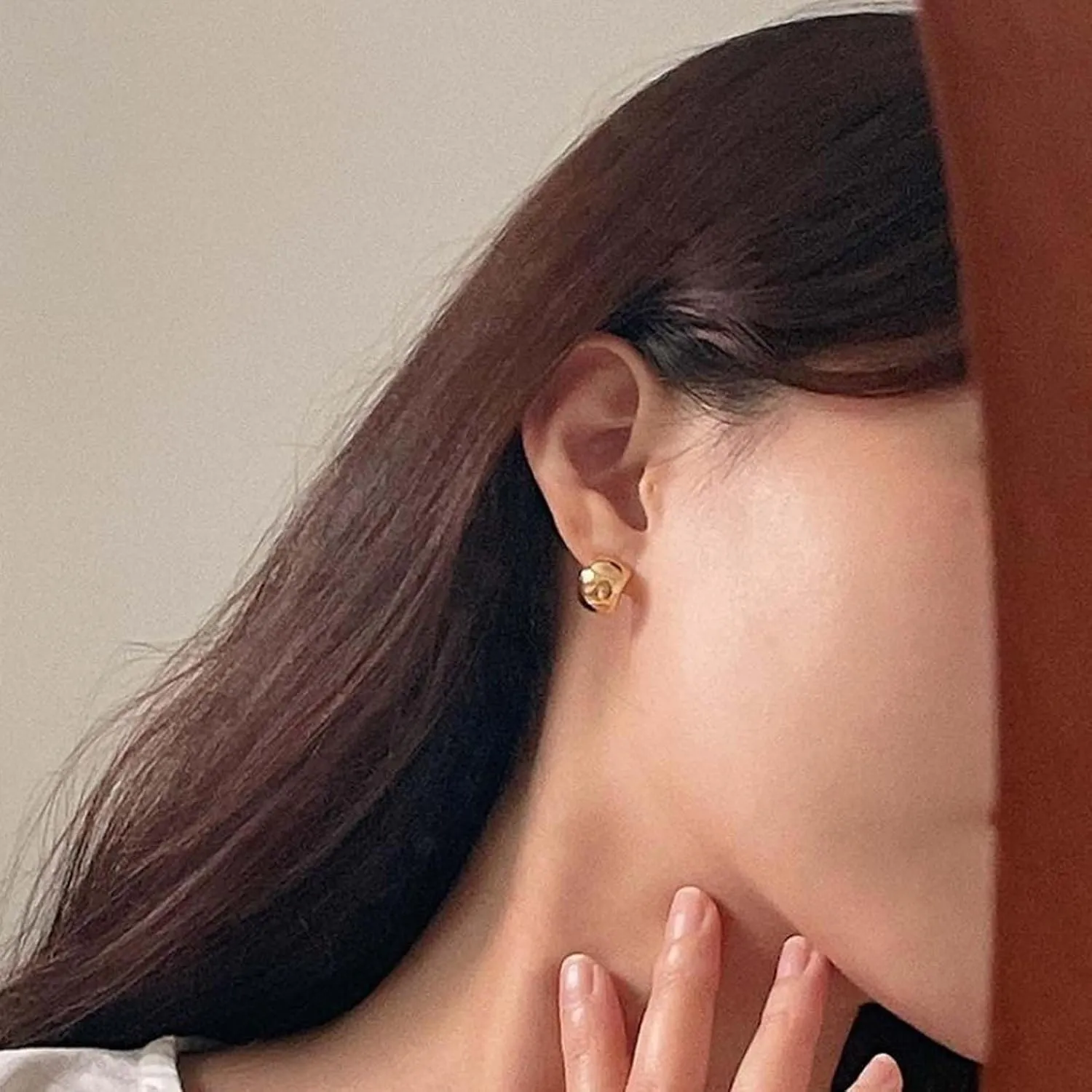W WEILIRIAN Chunky Stud Half Hoop Earrings Dome Hoop Earrings Thick C Shaped Hoop Earrings Chunky Open Hoop Stud Earrings Gold Trendy Jewelry for Women and Girls Gifts (Gold)