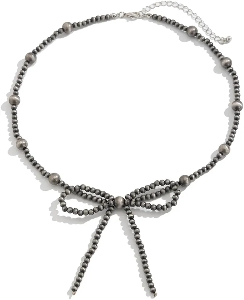 Western Country Pearl Bow Necklace for women Western Bow Necklace Layered Boho Turquoise Beads Necklaces Gifts