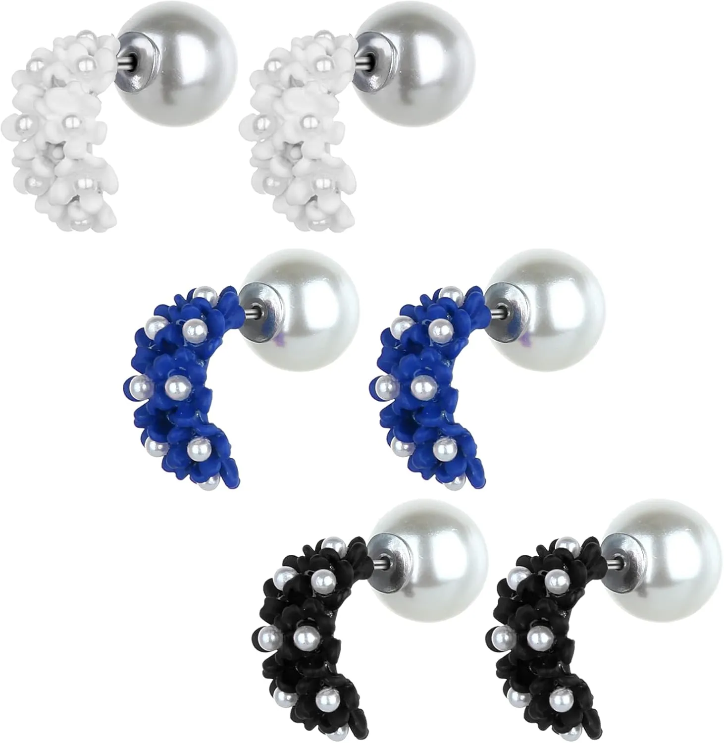 Wgoud Bohemian Flower Pearl Double Sided Stud Earring Set Statement Front Back Earrings for Women Girls