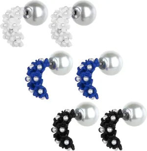 Wgoud Bohemian Flower Pearl Double Sided Stud Earring Set Statement Front Back Earrings for Women Girls