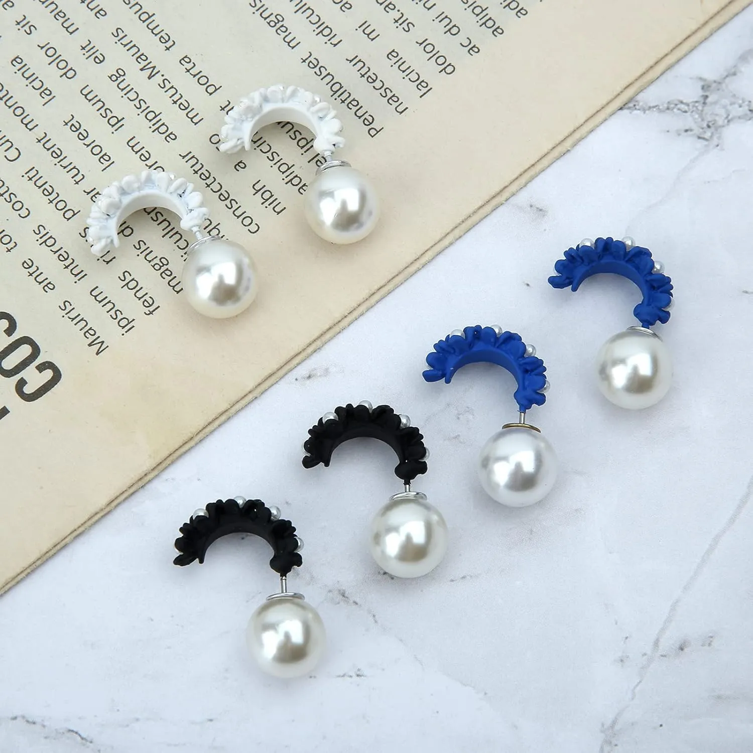Wgoud Bohemian Flower Pearl Double Sided Stud Earring Set Statement Front Back Earrings for Women Girls