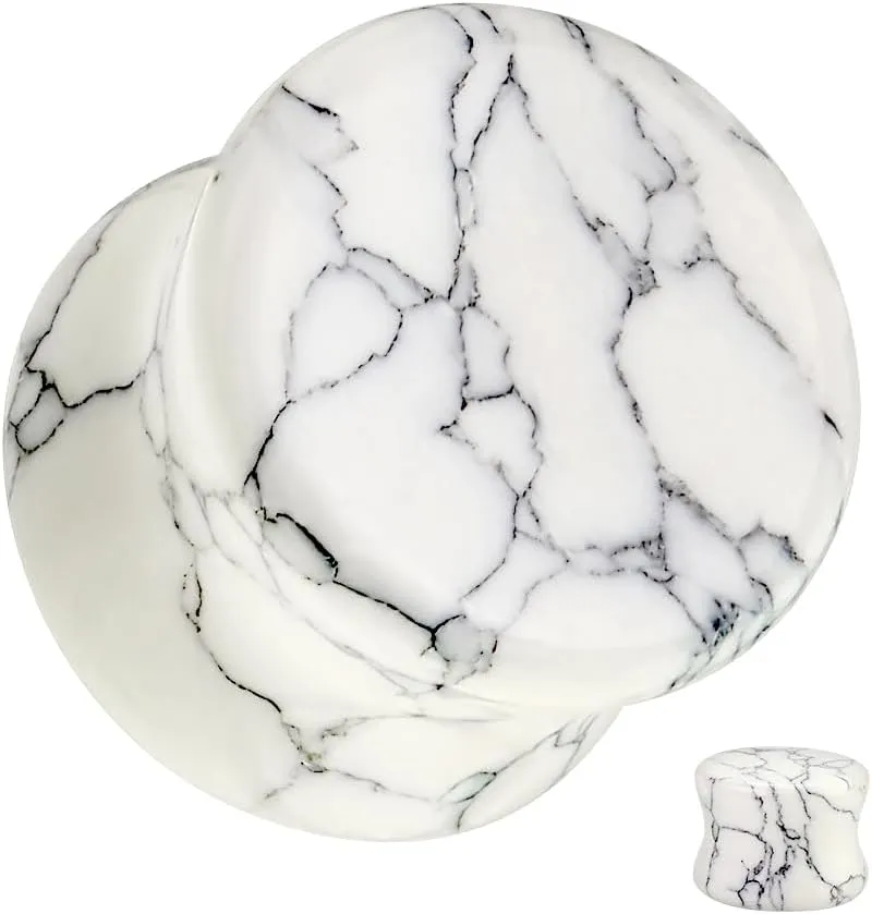 White Howlite Organic Stone Ear Plugs Gauges Sold in Pairs