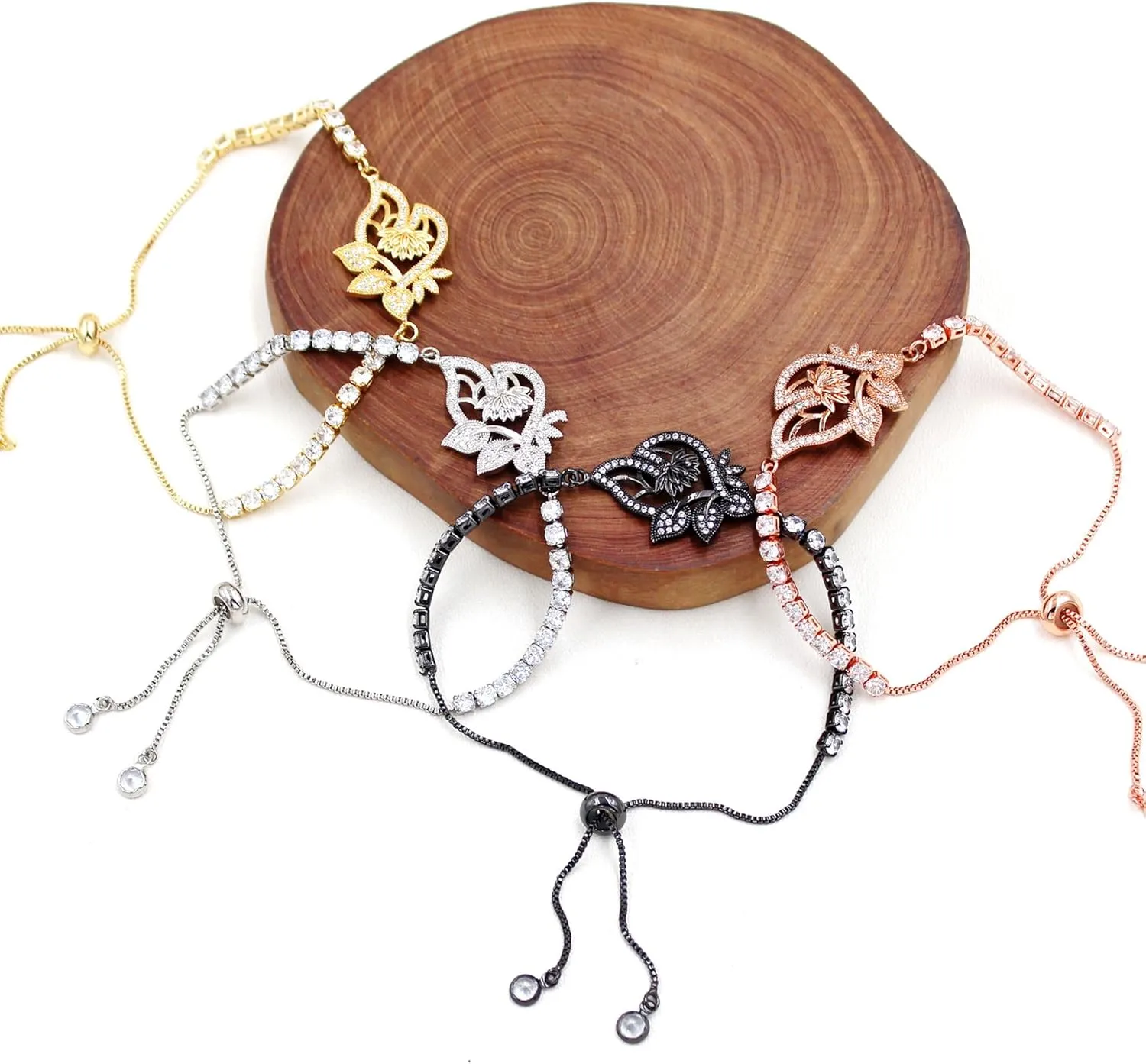 White/Gold/Rose Gold/Black Cubic Zirconia Lotus Blessing Tennis Bracelet for Women - Elegant Flower Charm Bracelets, Ideal for Christmas Birthday Gifts YA4802