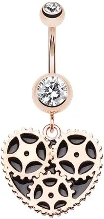 WildKlass Jewelry Rose Gold 14g Navel Ring Geared Heart Belly Button Ring