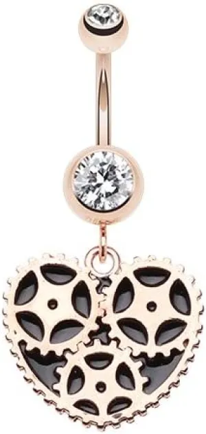 WildKlass Jewelry Rose Gold 14g Navel Ring Geared Heart Belly Button Ring