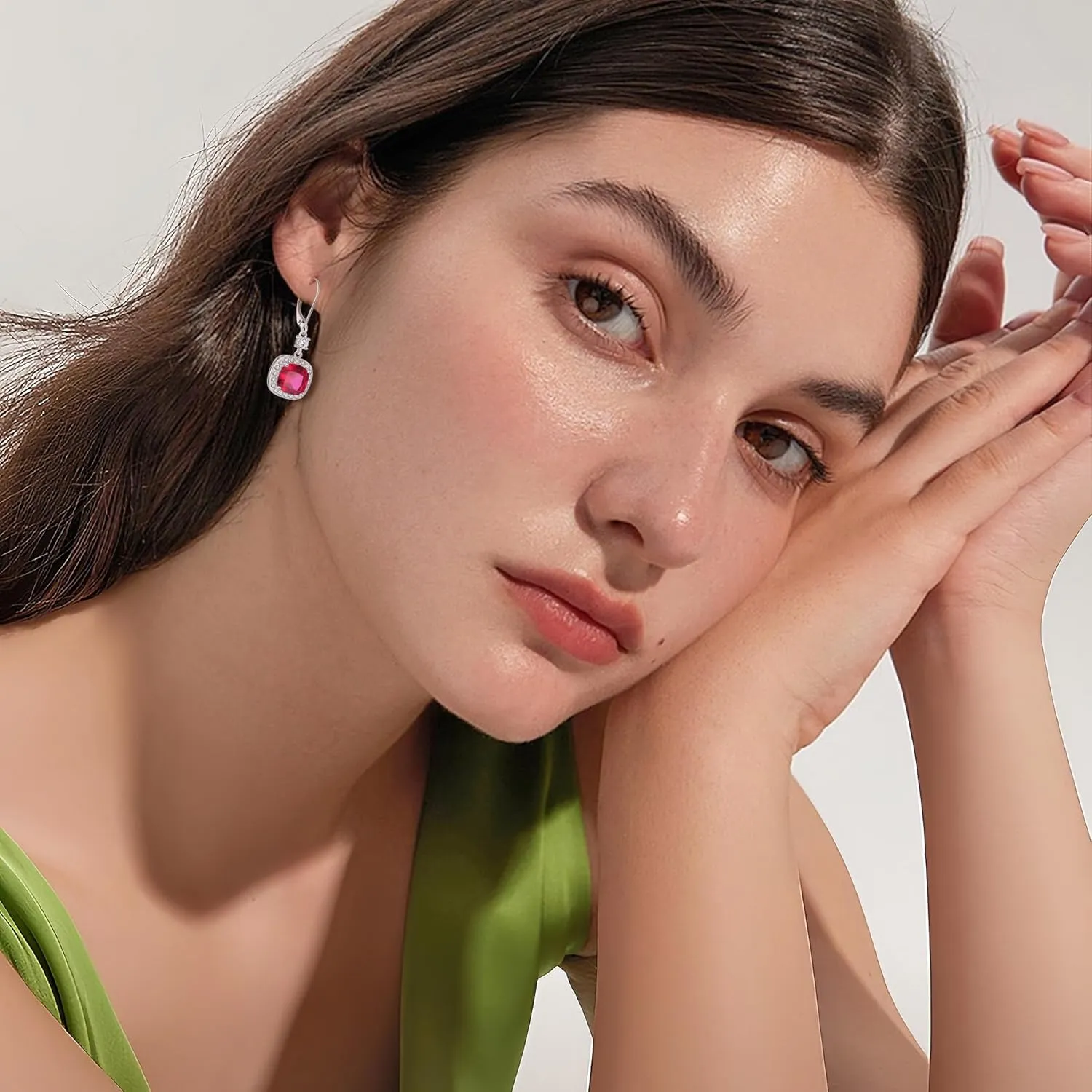 Women Leverback Earrings 925 Sterling Silver Princess Cut Halo Earrings Birthstone Dangle Drop Earrings for Women Her Mom Wife