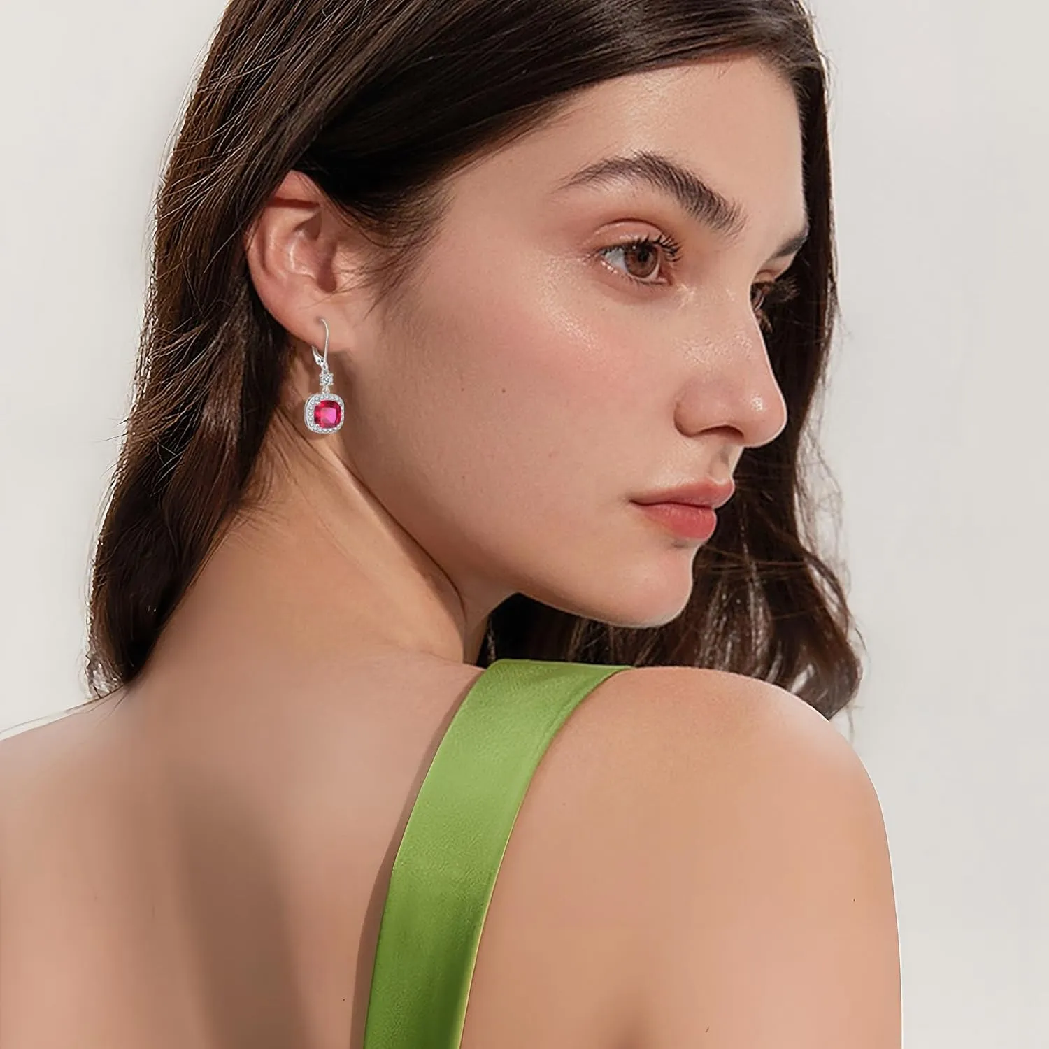 Women Leverback Earrings 925 Sterling Silver Princess Cut Halo Earrings Birthstone Dangle Drop Earrings for Women Her Mom Wife