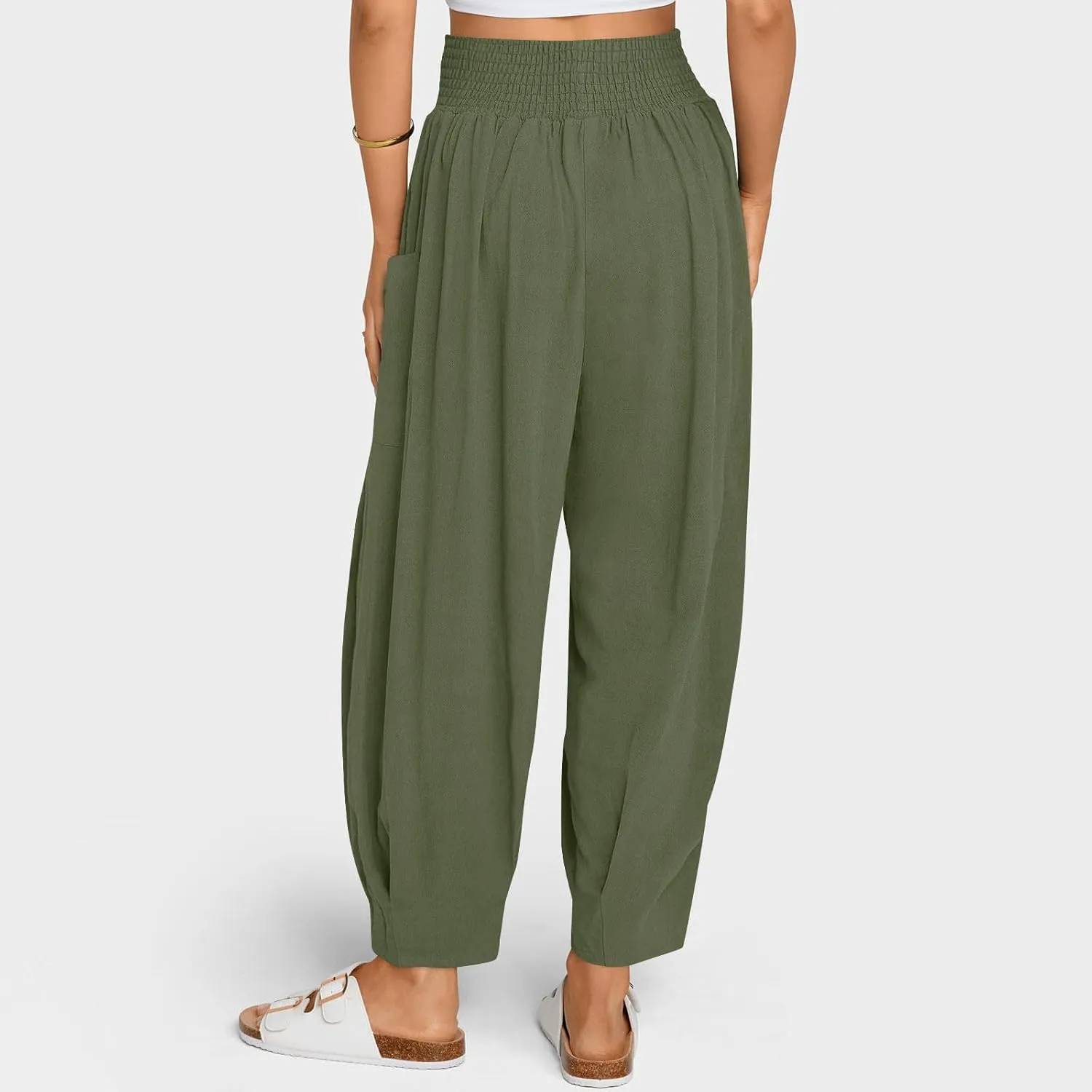 Women's Baggy Harem Pants Comfy Loose Summer Pants High Waisted Boho Beach Pants Trendy Travel Pants with Pockets