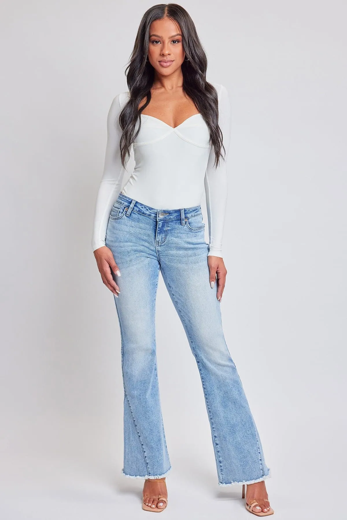 Women's Low Rise Fray Hem Flare Jeans