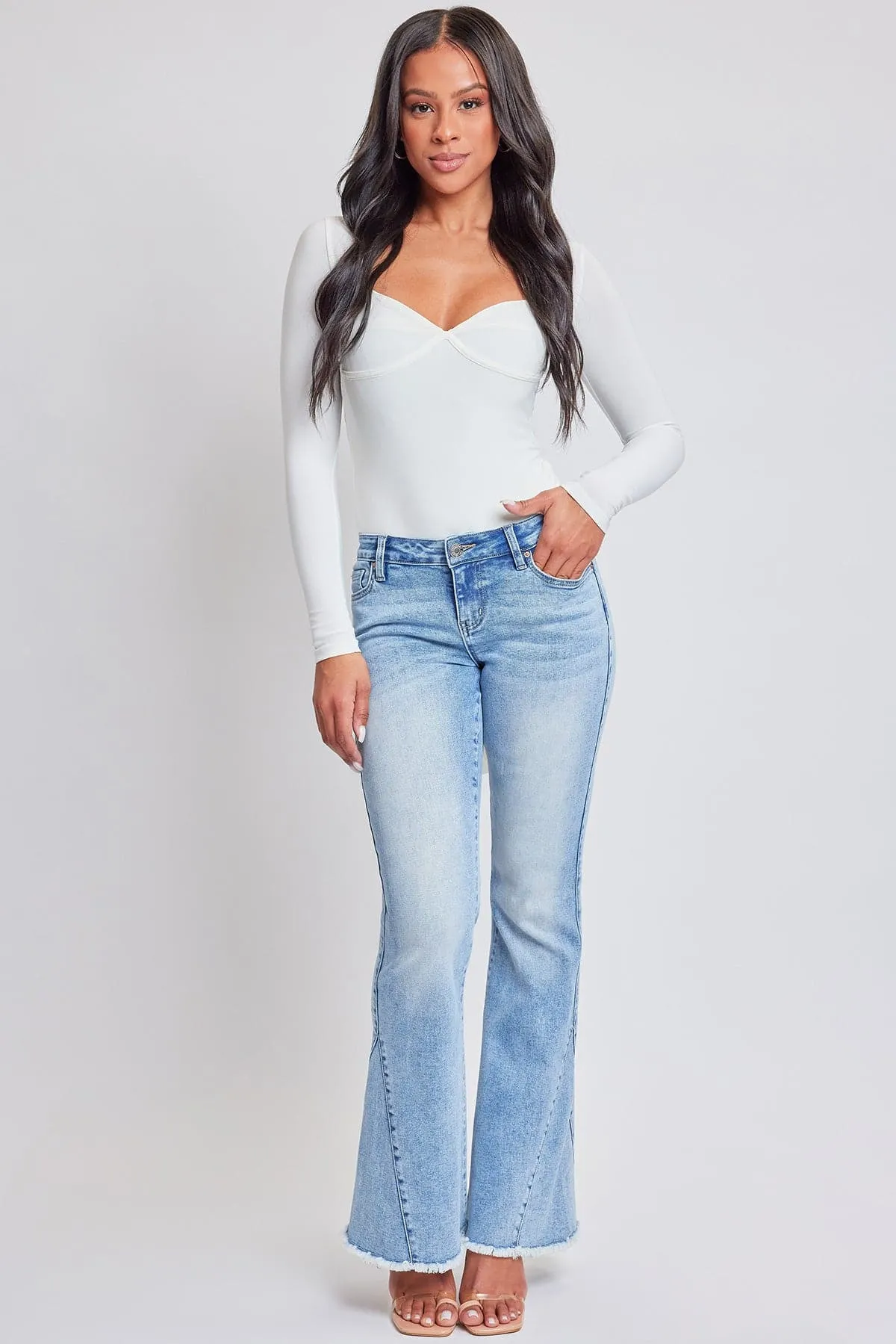 Women's Low Rise Fray Hem Flare Jeans