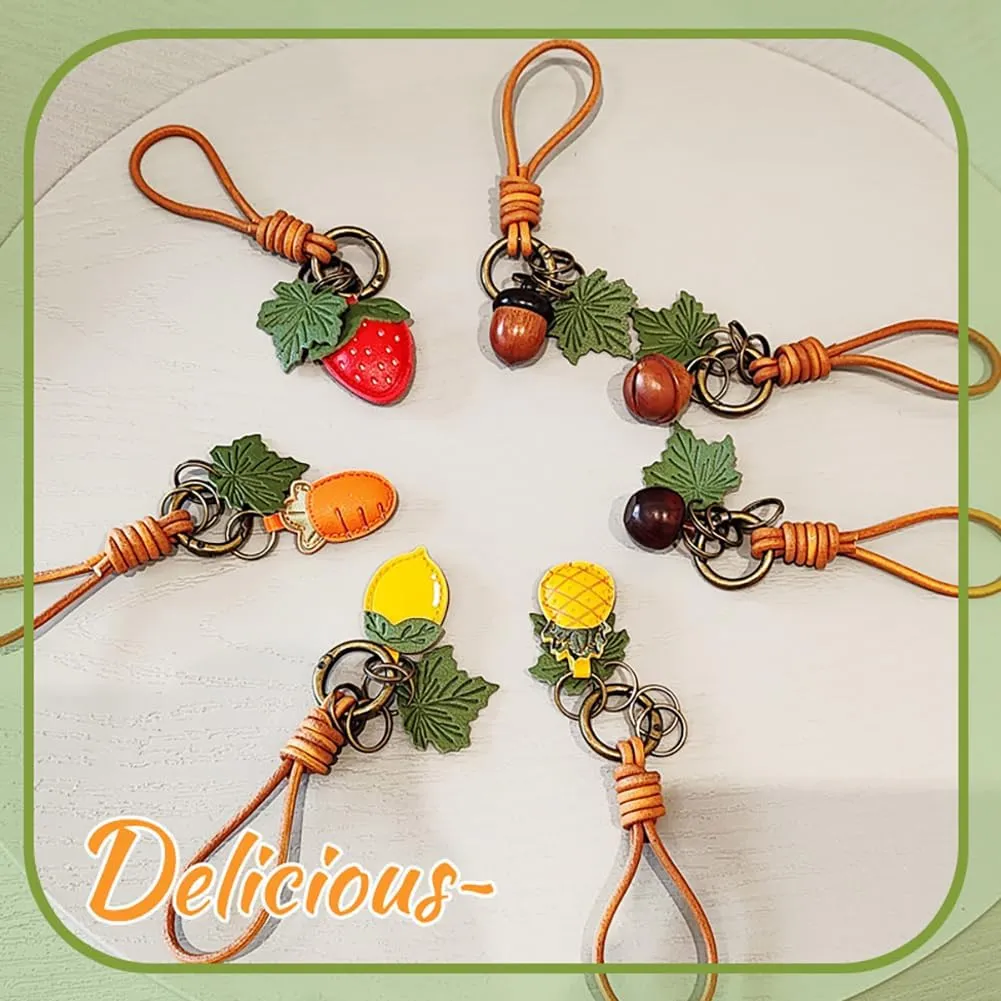 women's novelty cute fruit leather keychain