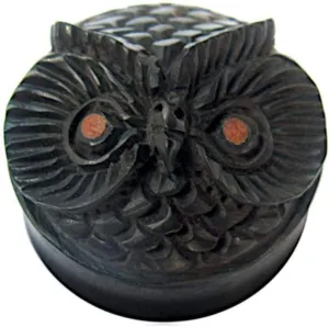 Wood Plug Owl Brown Black Hand-Carved Tunnels Organic Earrings Stud Earrings