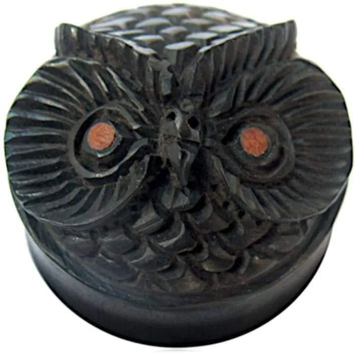 Wood Plug Owl Brown Black Hand-Carved Tunnels Organic Earrings Stud Earrings