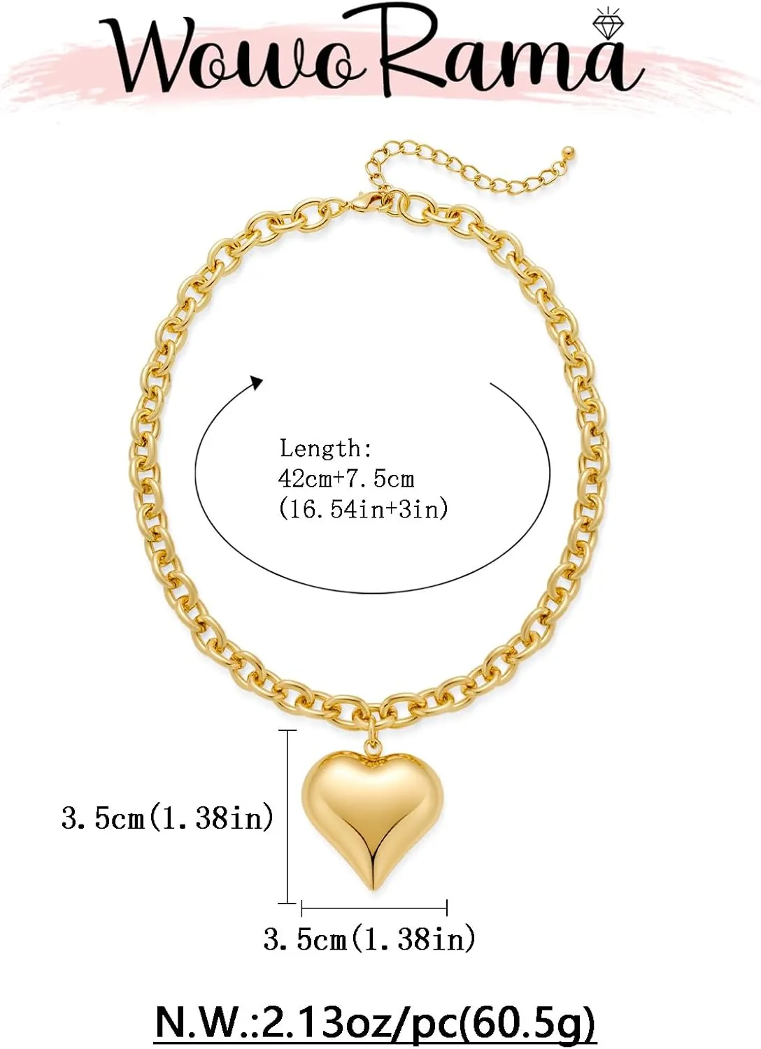 WOWORAMA Gold Chunky Chain Necklace for Women Puffy Heart Pendant Necklace White Gold Thick Chunky Chain Link Necklaces Heart Coin Choker Necklace