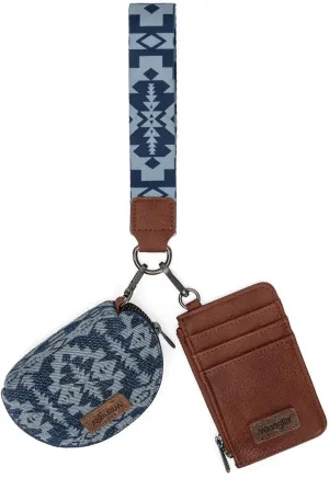 Wrangler Aztec Keychain Wristlet Wallets for Women Western Dual Pouch Wristlet Credit Card Holder Wallet with Zipper Pocket WG2212-W0051JN