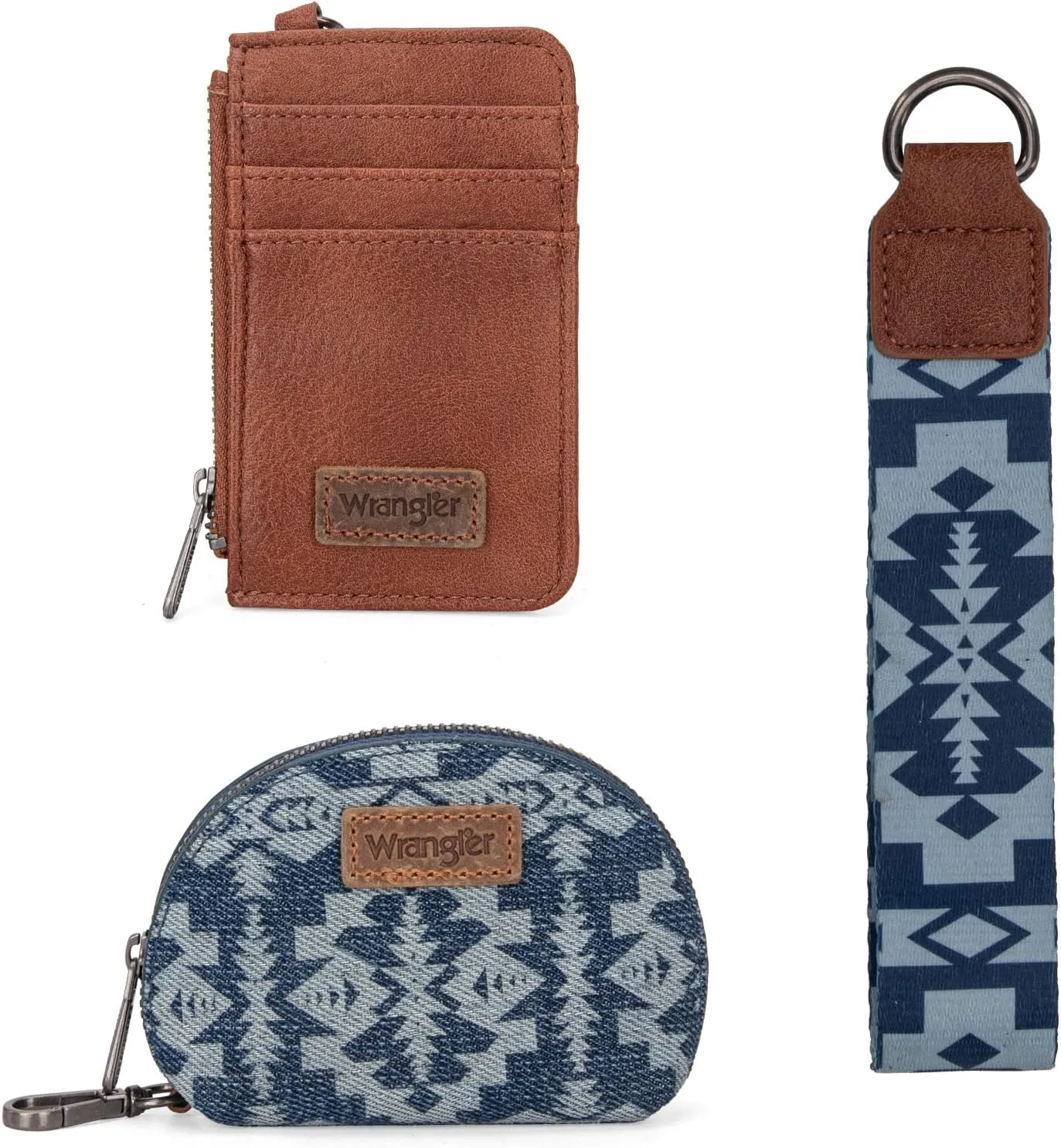 Wrangler Aztec Keychain Wristlet Wallets for Women Western Dual Pouch Wristlet Credit Card Holder Wallet with Zipper Pocket WG2212-W0051JN