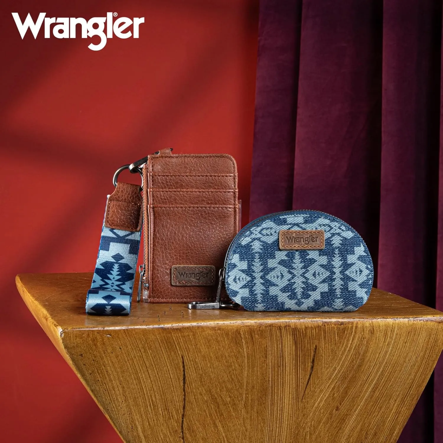 Wrangler Aztec Keychain Wristlet Wallets for Women Western Dual Pouch Wristlet Credit Card Holder Wallet with Zipper Pocket WG2212-W0051JN