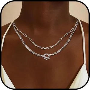 YANCHUN Layered Silver Necklaces for Women Trendy Dainty Silver Necklace Set Silver Paperclip Chain Necklace Women Ot Clasp Pendant Necklace