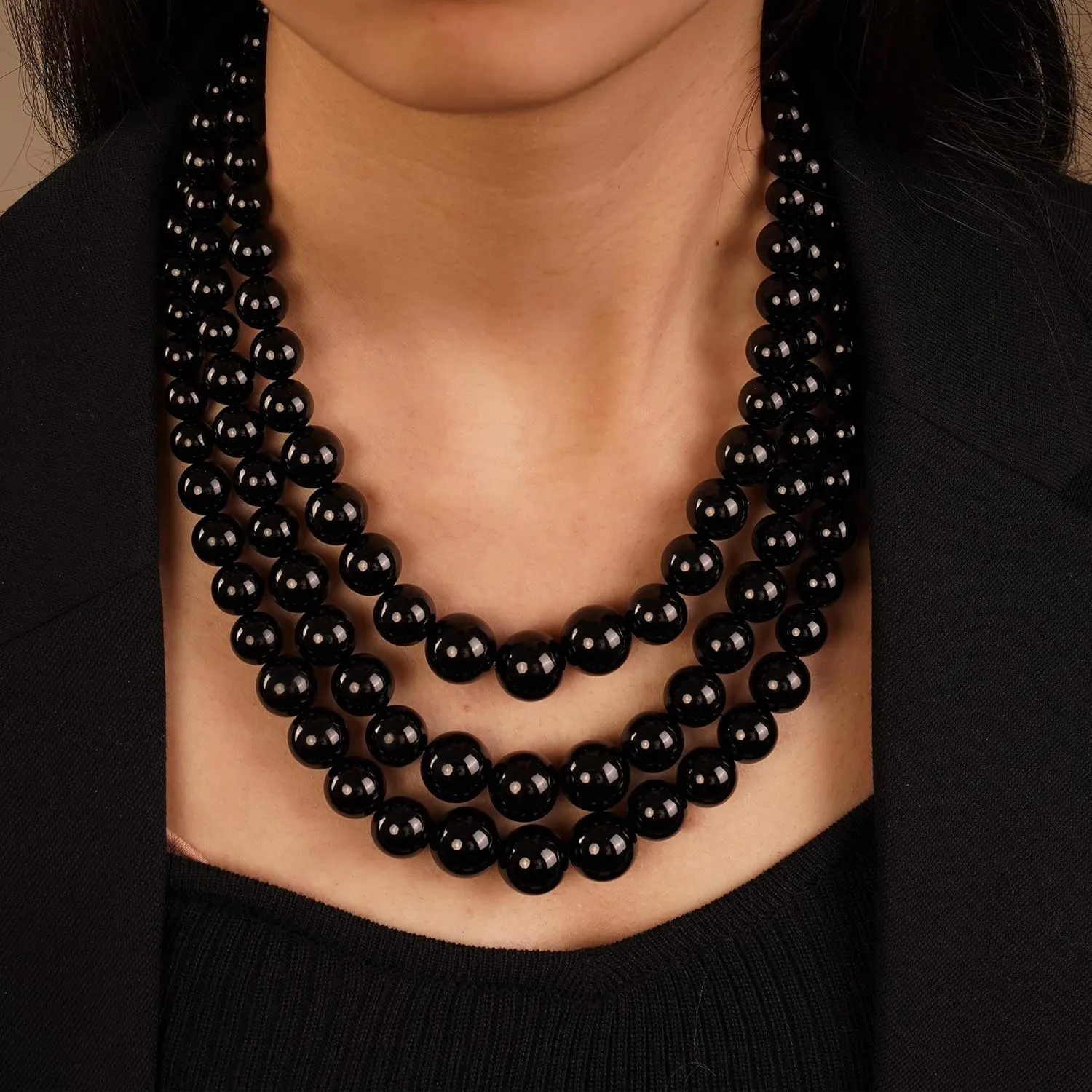 YERTTER Vintage 1920s Large Collar Choker Necklace & Earring Set - Simulated Pearl Statement & Multi Strand Chunky Pearls Costume Jewelry for Wedding or Special Occasion
