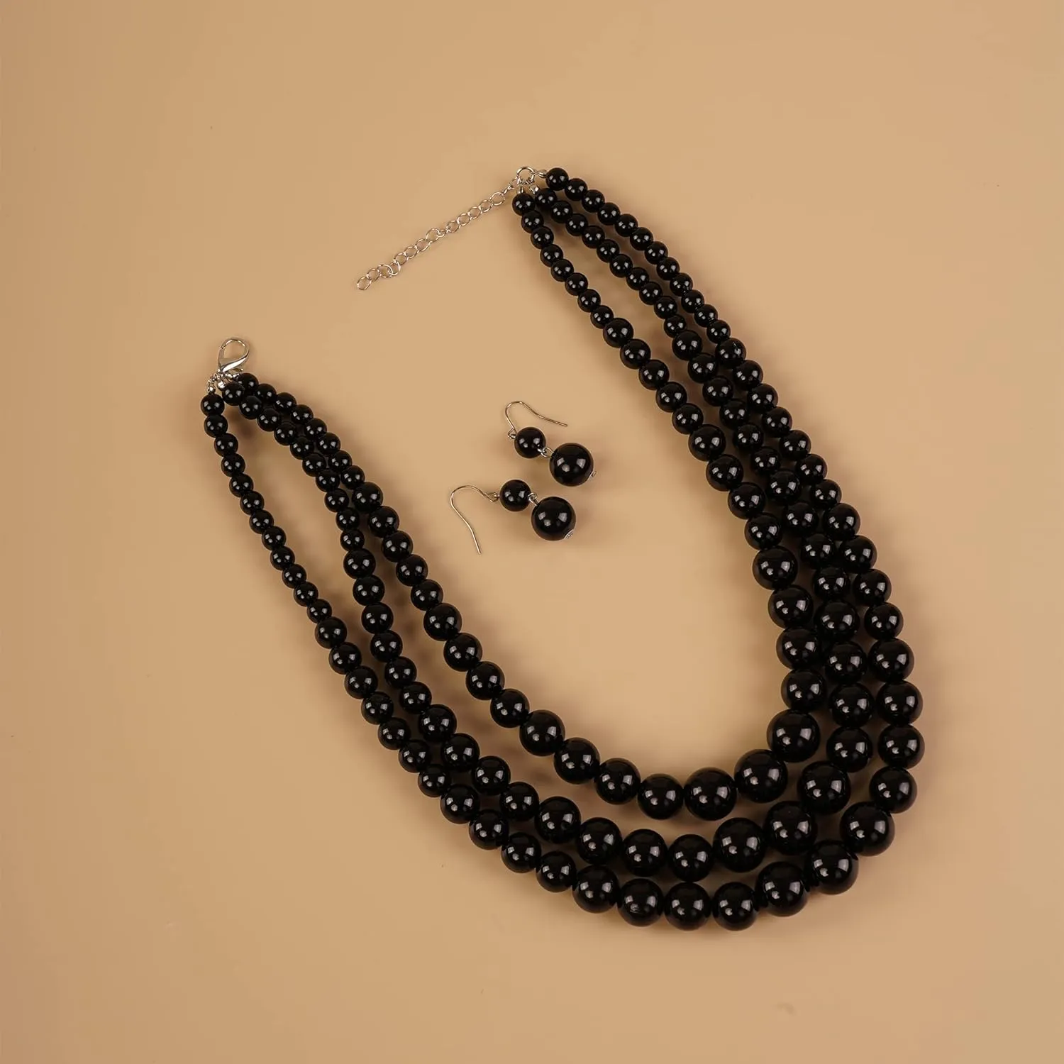 YERTTER Vintage 1920s Large Collar Choker Necklace & Earring Set - Simulated Pearl Statement & Multi Strand Chunky Pearls Costume Jewelry for Wedding or Special Occasion