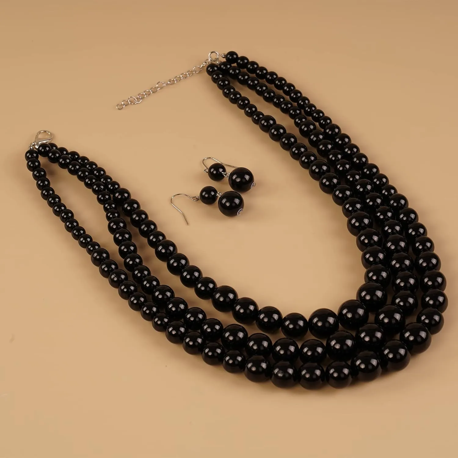 YERTTER Vintage 1920s Large Collar Choker Necklace & Earring Set - Simulated Pearl Statement & Multi Strand Chunky Pearls Costume Jewelry for Wedding or Special Occasion