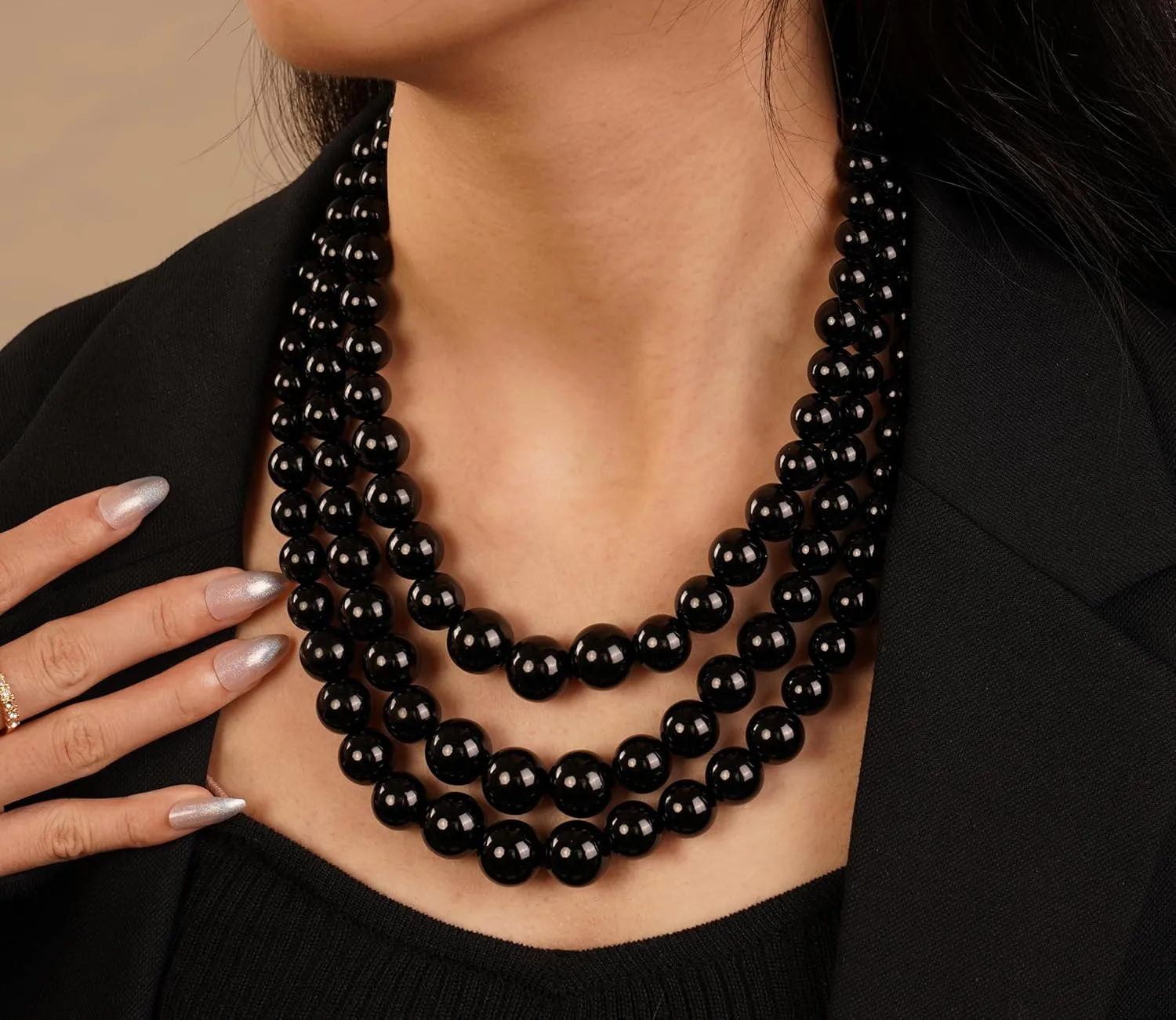 YERTTER Vintage 1920s Large Collar Choker Necklace & Earring Set - Simulated Pearl Statement & Multi Strand Chunky Pearls Costume Jewelry for Wedding or Special Occasion