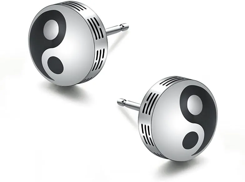 Yin Yang Tai Chi Enameled Small Stainless Steel Stud Earrings for Women Men Personalized Faith Statement Engagement Promise Studs Delicate Couple Earrings for Boyfriend Girlfriend Xmas Thanksgiving Day Gifts