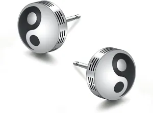 Yin Yang Tai Chi Enameled Small Stainless Steel Stud Earrings for Women Men Personalized Faith Statement Engagement Promise Studs Delicate Couple Earrings for Boyfriend Girlfriend Xmas Thanksgiving Day Gifts