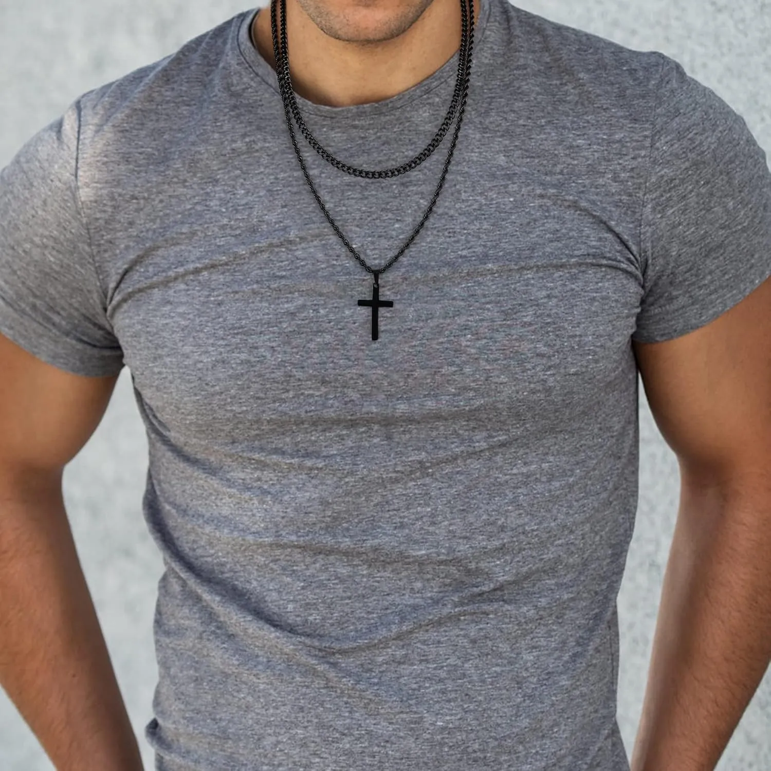 Yooblue Cross Necklace for Men, Gold Black Silver Mens Cross Necklaces Stainless Steel Cross Pendant Necklace Simple Jewelry Gifts Cross Chain Necklace for Men
