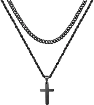 Yooblue Cross Necklace for Men, Gold Black Silver Mens Cross Necklaces Stainless Steel Cross Pendant Necklace Simple Jewelry Gifts Cross Chain Necklace for Men