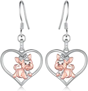 Yorkie Earrings 925 Sterling Silver Yorkie Dangle Earrings Cute Puppy Dog Jewelry for Women Yorkie Gifts for Women