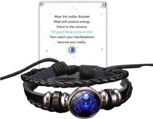 ZMANYIJEW Zodiac Signs Spirit Bracelet, Multilayer Adjustable 12 Constellation Zodiac Bracelet Handmade Woven Virgo Bracelet for Women Glow in the Dark Zodiac Jewelry for Men