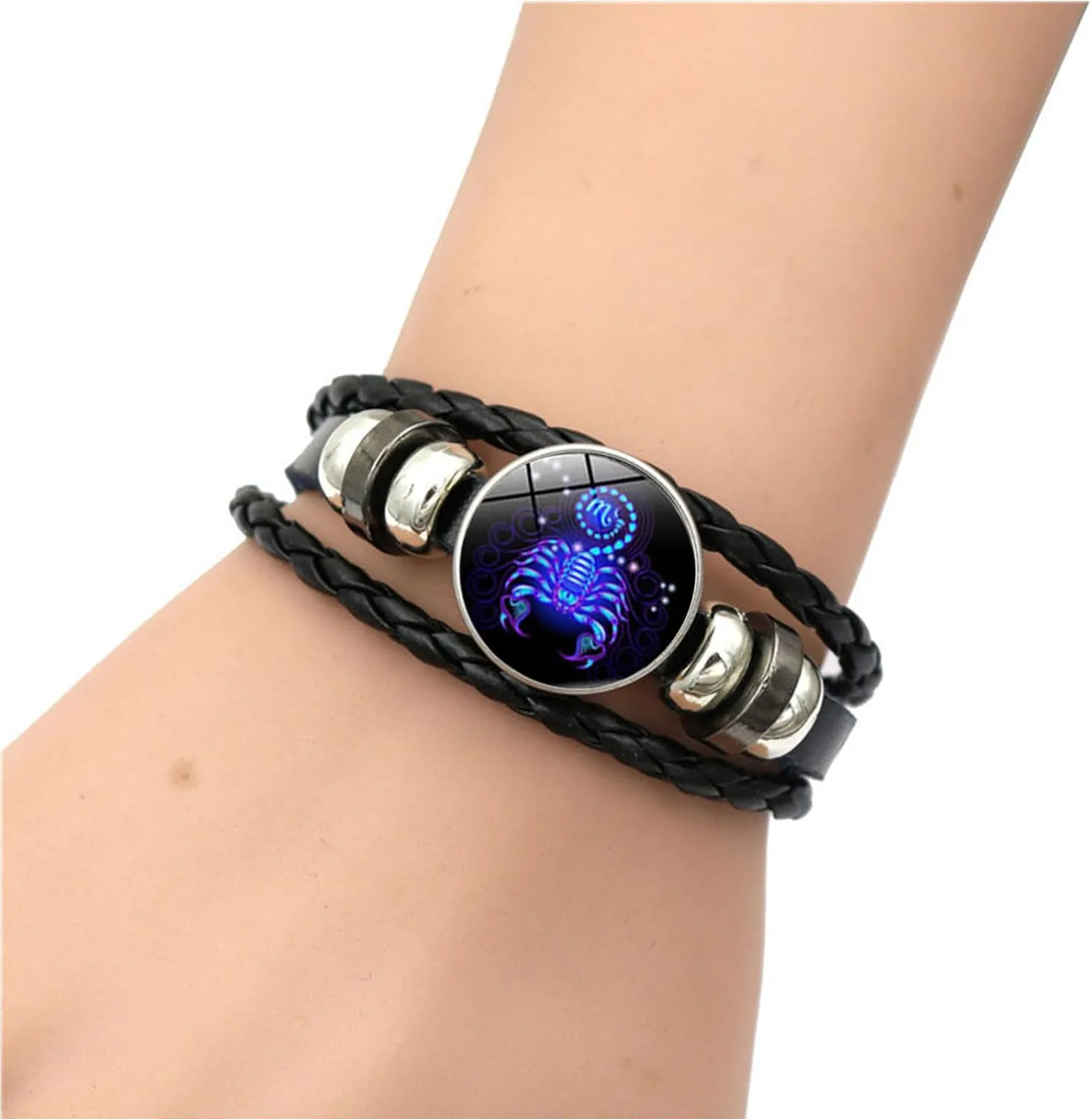 Zodiac Signs Spirit Bracelet Multilayer 12 Constellation Bracelet for Women Men Handmade Woven Zodiac Leather Bracelets Adjustable Glow in the Dark Zodiac Cuff Bangles for Constellation Lover
