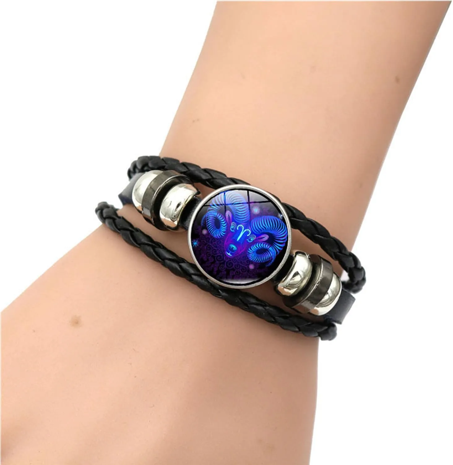 Zodiac Signs Spirit Bracelet Multilayer 12 Constellation Bracelet for Women Men Handmade Woven Zodiac Leather Bracelets Adjustable Glow in the Dark Zodiac Cuff Bangles for Constellation Lover